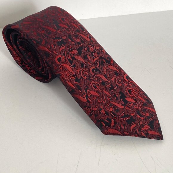 Wembley Wemlon Skinny Retro Red Black Brocade Polyester Washable Neck Tie 53in - Picture 5 of 8